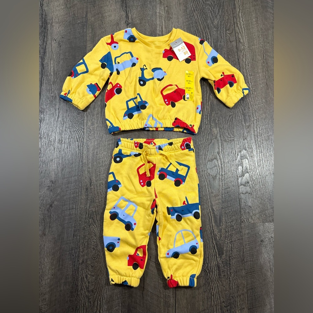 Primark Kids Matching Set - Yellow with Colorful Vehicles